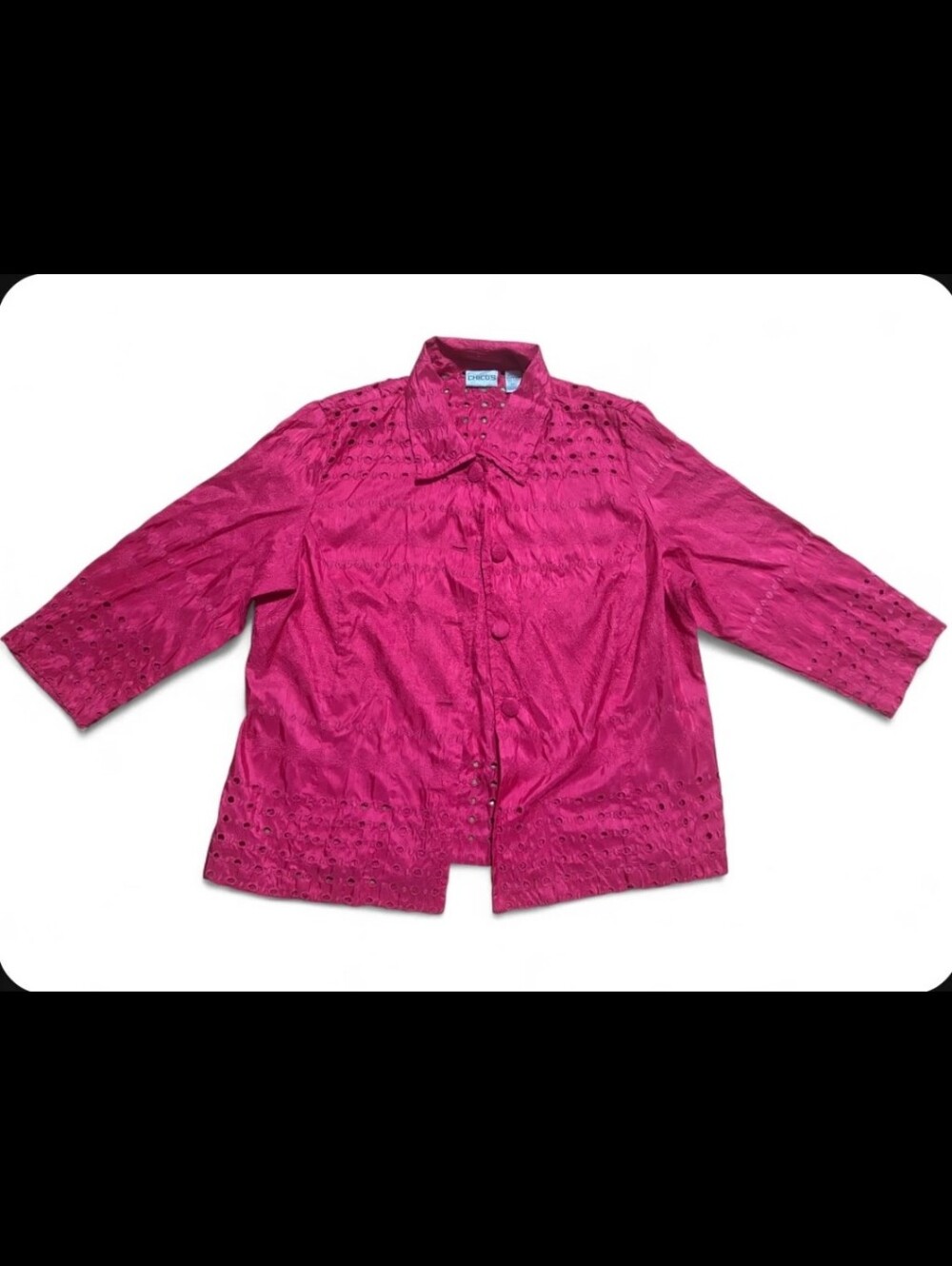 Chico's Women's Pink Eyelet Button-Front Jacket - Unknown Brand